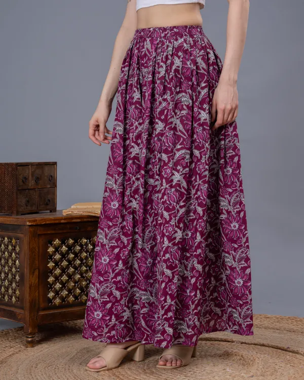 Wine_Cotton_Procian_Print_Anckle_Length_Skirts_For_Women