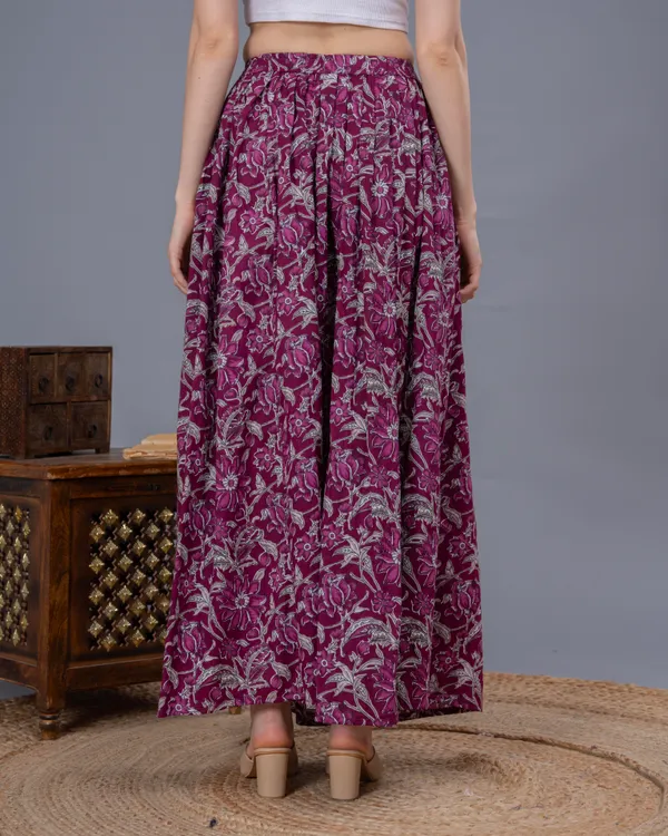 Wine_Cotton_Procian_Print_Anckle_Length_Skirts_For_Women