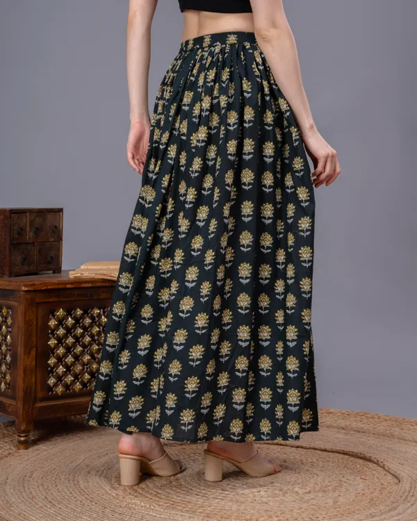 Green_Cotton_Procian_Print_Anckle_Length_Skirts_For_Women
