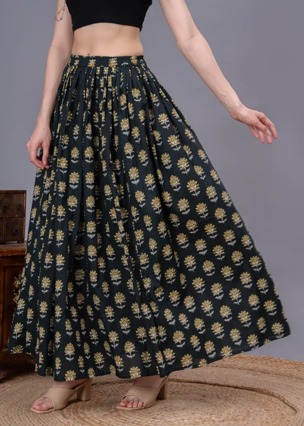 Green_Cotton_Procian_Print_Anckle_Length_Skirts_For_Women