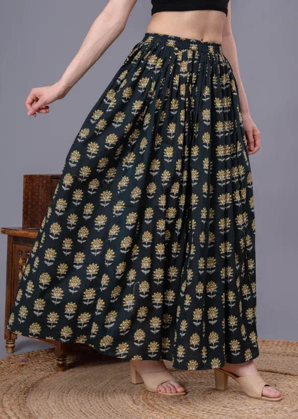 Green_Cotton_Procian_Print_Anckle_Length_Skirts_For_Women
