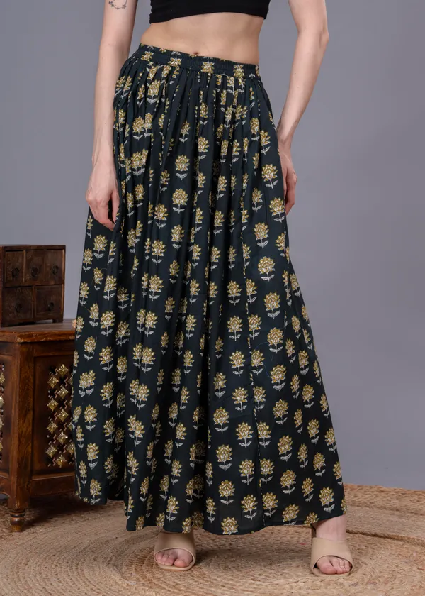 Green_Cotton_Procian_Print_Anckle_Length_Skirts_For_Women