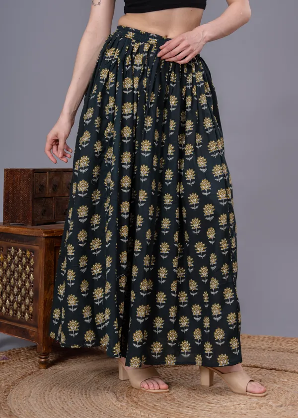 Green_Cotton_Procian_Print_Anckle_Length_Skirts_For_Women