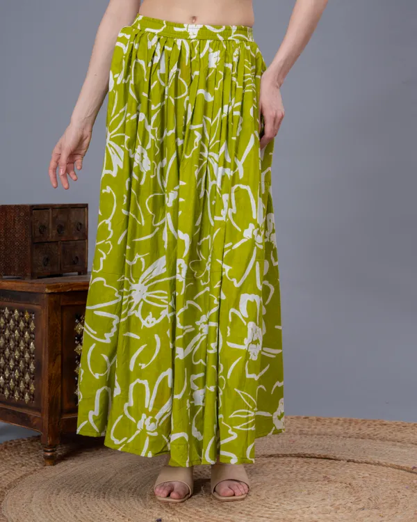 Green_Cotton_Procian_Print_Anckle_Length_Skirts_For_Women