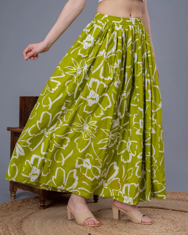 Green_Cotton_Procian_Print_Anckle_Length_Skirts_For_Women