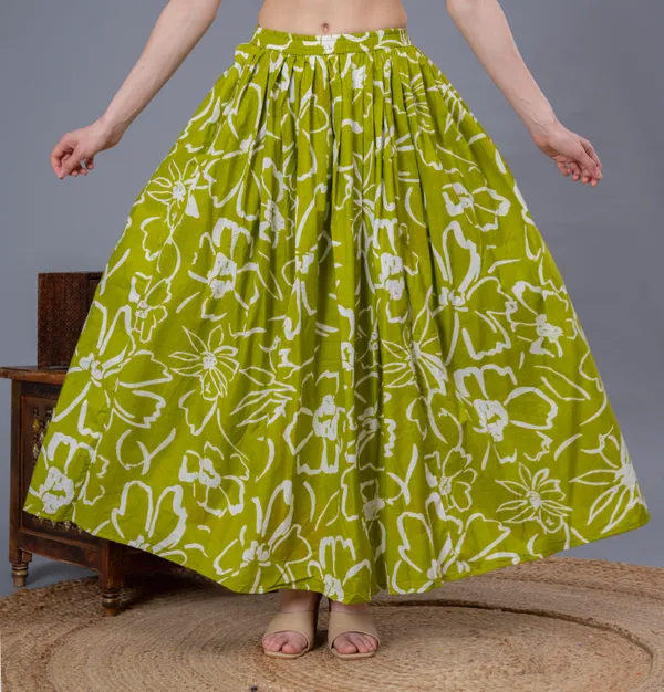 Green_Cotton_Procian_Print_Anckle_Length_Skirts_For_Women