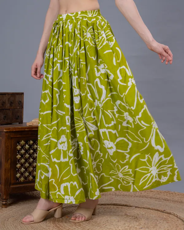Green_Cotton_Procian_Print_Anckle_Length_Skirts_For_Women