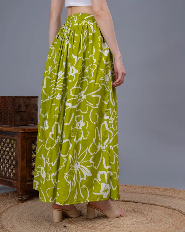 Green_Cotton_Procian_Print_Anckle_Length_Skirts_For_Women