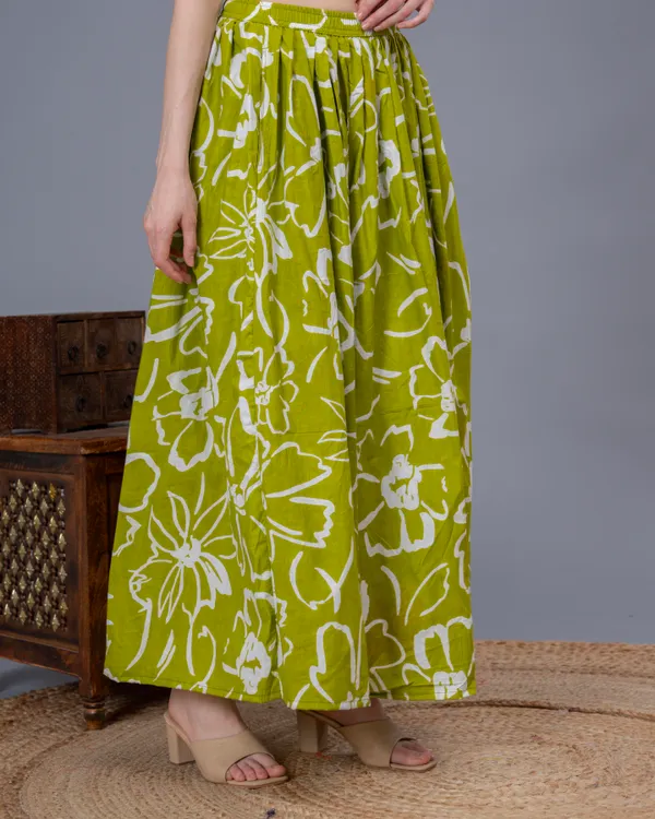 Green_Cotton_Procian_Print_Anckle_Length_Skirts_For_Women
