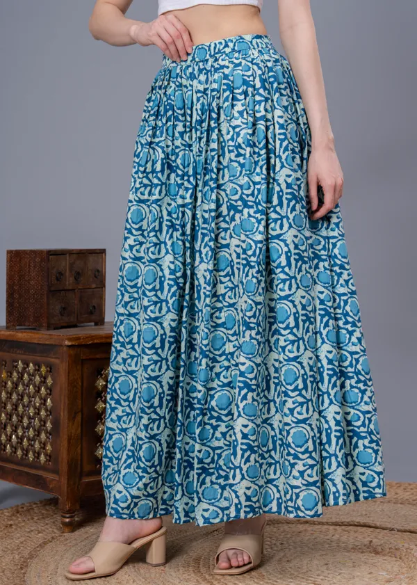 Blue_Cotton_Procian_Print_Anckle_Length_Skirts_For_Women