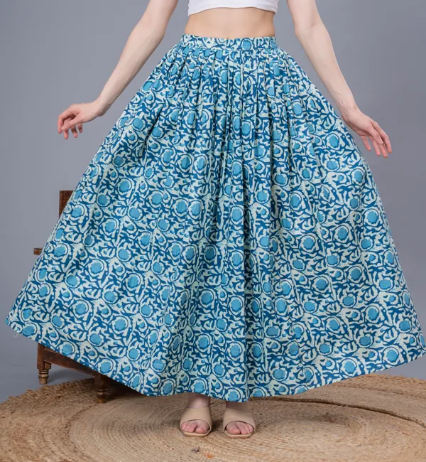 Blue_Cotton_Procian_Print_Anckle_Length_Skirts_For_Women
