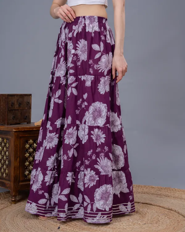 Wine_Cotton_Procian_Print_Anckle_Length_Skirts_For_Women