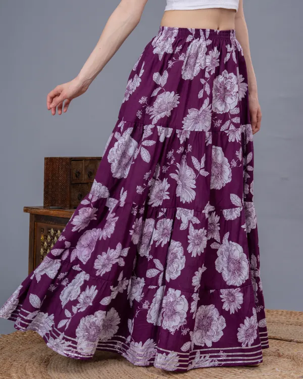 Wine_Cotton_Procian_Print_Anckle_Length_Skirts_For_Women