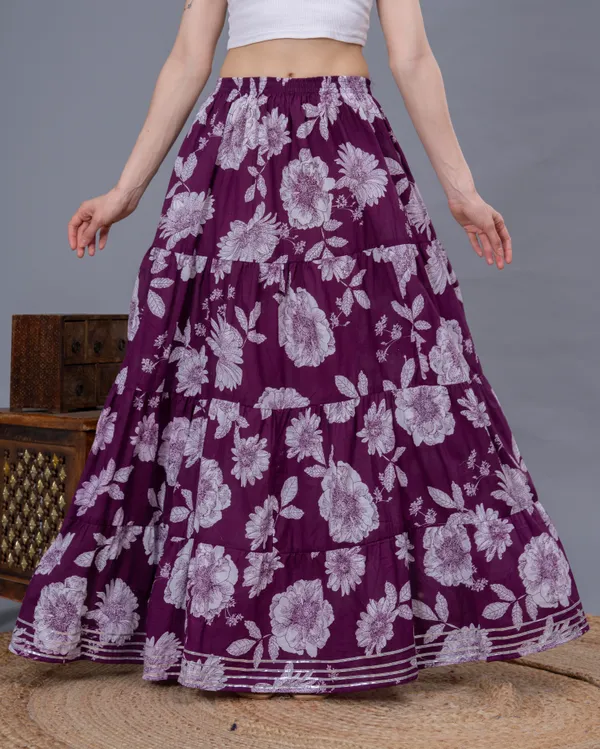 Wine_Cotton_Procian_Print_Anckle_Length_Skirts_For_Women