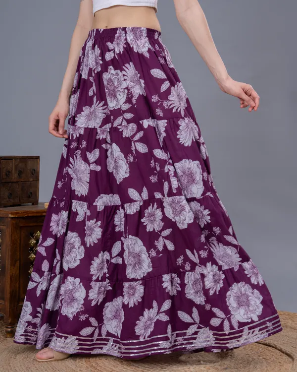 Wine_Cotton_Procian_Print_Anckle_Length_Skirts_For_Women