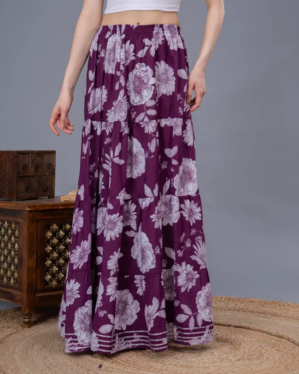 Wine_Cotton_Procian_Print_Anckle_Length_Skirts_For_Women