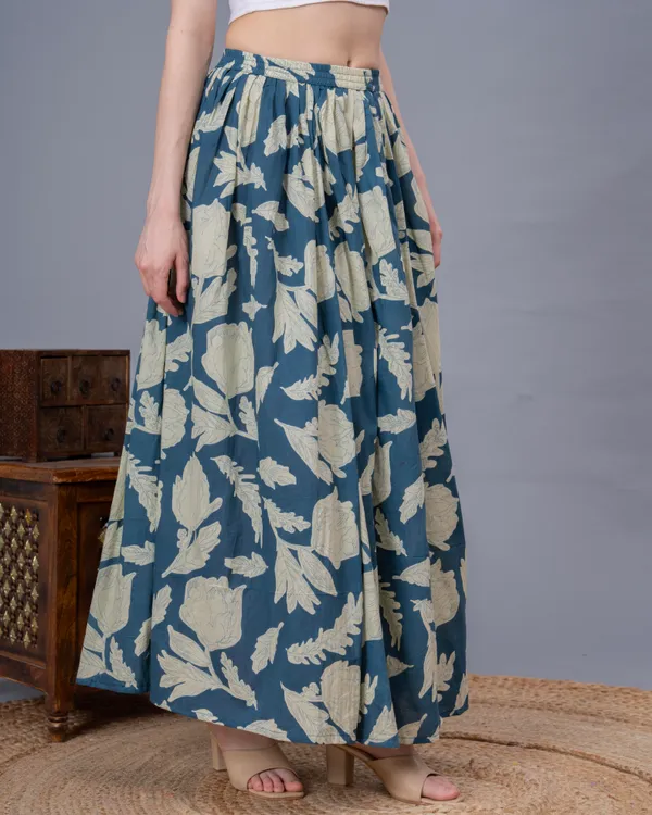 Blue_Cotton_Procian_Print_Anckle_Length_Skirts_For_Women