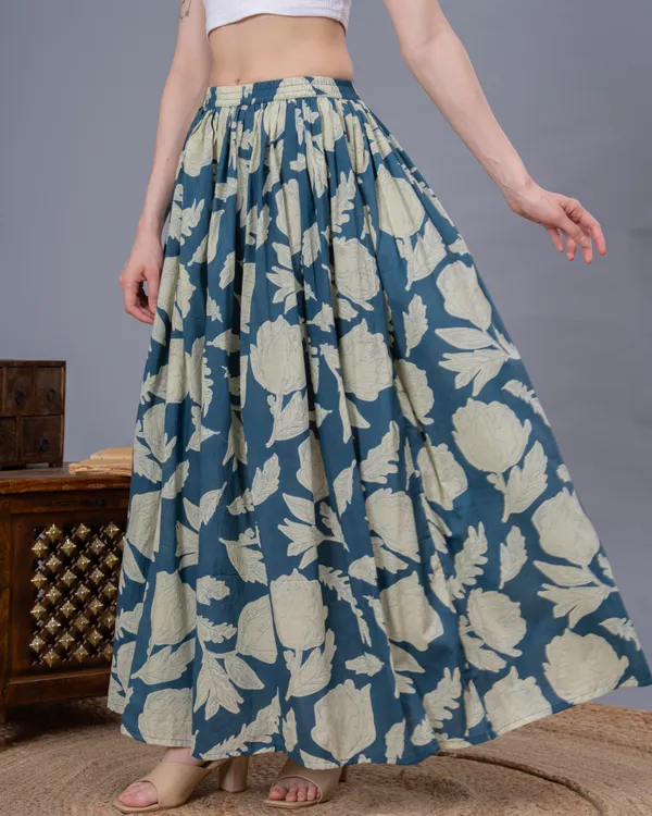 Blue_Cotton_Procian_Print_Anckle_Length_Skirts_For_Women