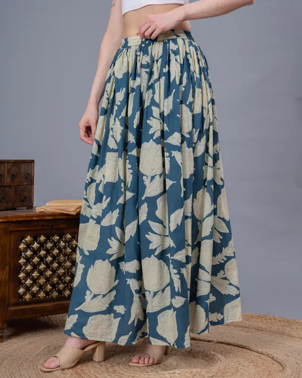 Blue_Cotton_Procian_Print_Anckle_Length_Skirts_For_Women