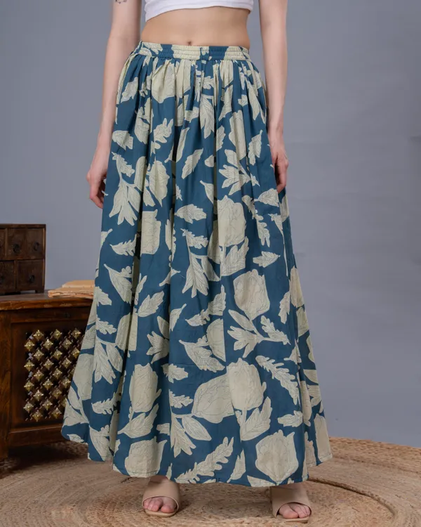 Blue_Cotton_Procian_Print_Anckle_Length_Skirts_For_Women