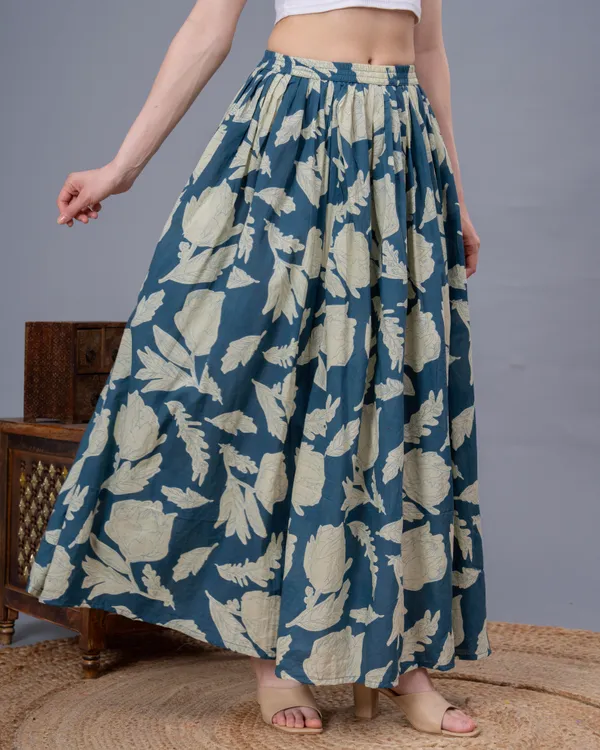 Blue_Cotton_Procian_Print_Anckle_Length_Skirts_For_Women