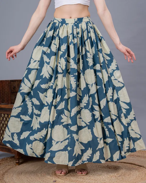 Blue_Cotton_Procian_Print_Anckle_Length_Skirts_For_Women