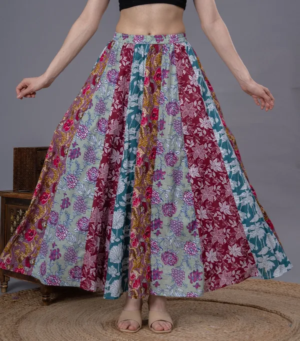 Multicolor_Cotton_Procian_Print_Anckle_Length_Skirts_For_Women