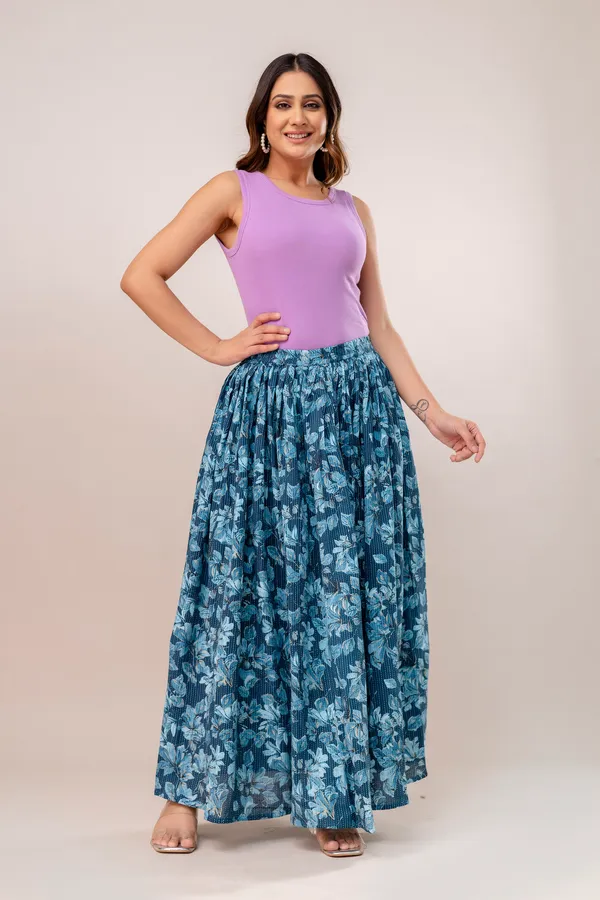 Sky_Blue_Khata_Flower_Print_Cotton_Procian_Print_Anckle_Length_Skirts_For_Women