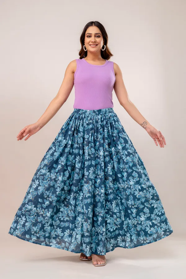 Sky_Blue_Khata_Flower_Print_Cotton_Procian_Print_Anckle_Length_Skirts_For_Women