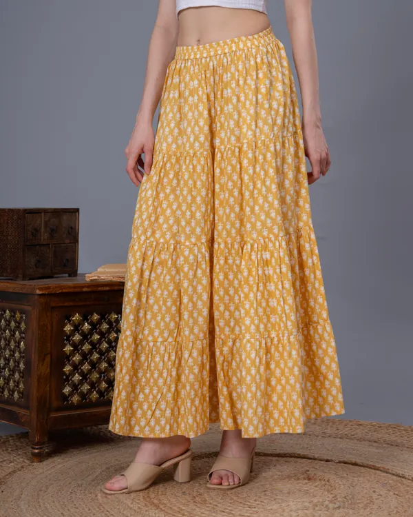 Yellow_Cotton_Procian_Print_Anckle_Length_Skirts_For_Women