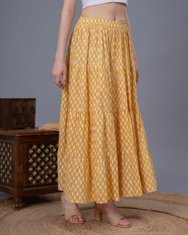 Yellow_Cotton_Procian_Print_Anckle_Length_Skirts_For_Women