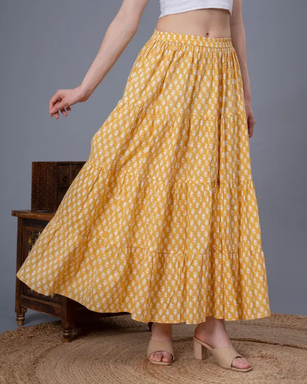 Yellow_Cotton_Procian_Print_Anckle_Length_Skirts_For_Women