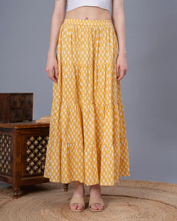 Yellow_Cotton_Procian_Print_Anckle_Length_Skirts_For_Women