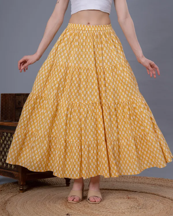 Yellow_Cotton_Procian_Print_Anckle_Length_Skirts_For_Women