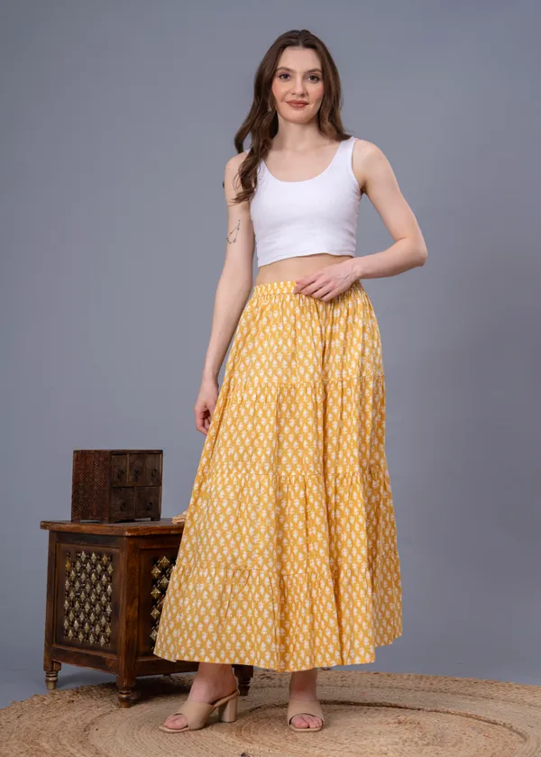 Yellow_Cotton_Procian_Print_Anckle_Length_Skirts_For_Women