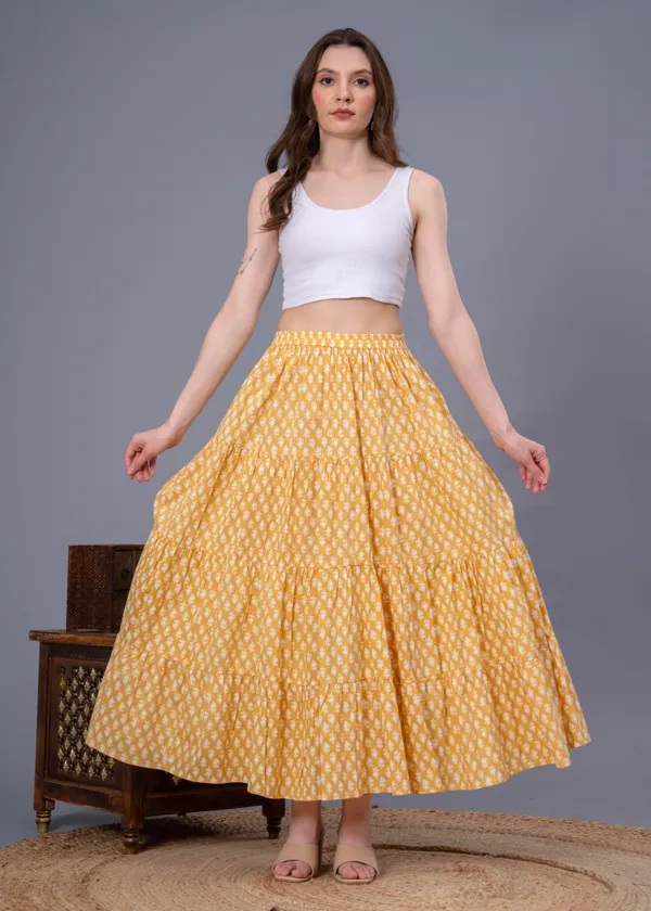 Yellow_Cotton_Procian_Print_Anckle_Length_Skirts_For_Women