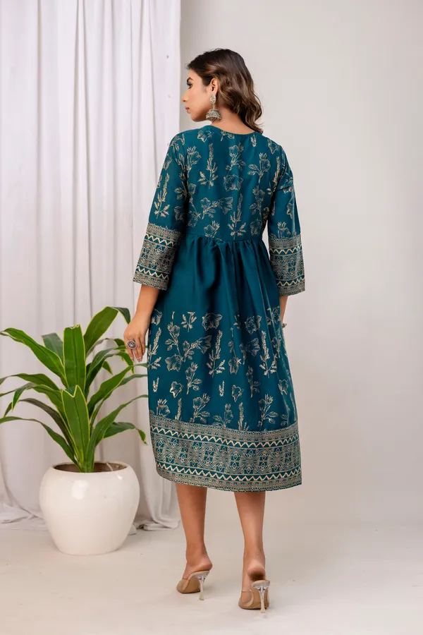 Rama_Green_Rayon_Gold_Print_Kalf_Length_Kurti_For_Women
