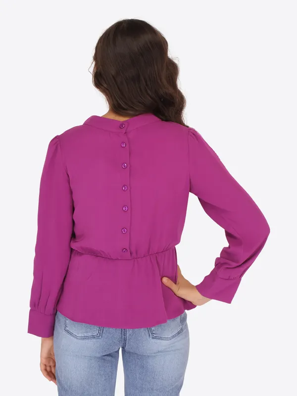 Cutecumber_Girls_Georgette_3/4th_Embroidered_Full_Sleeves_Top_Purple