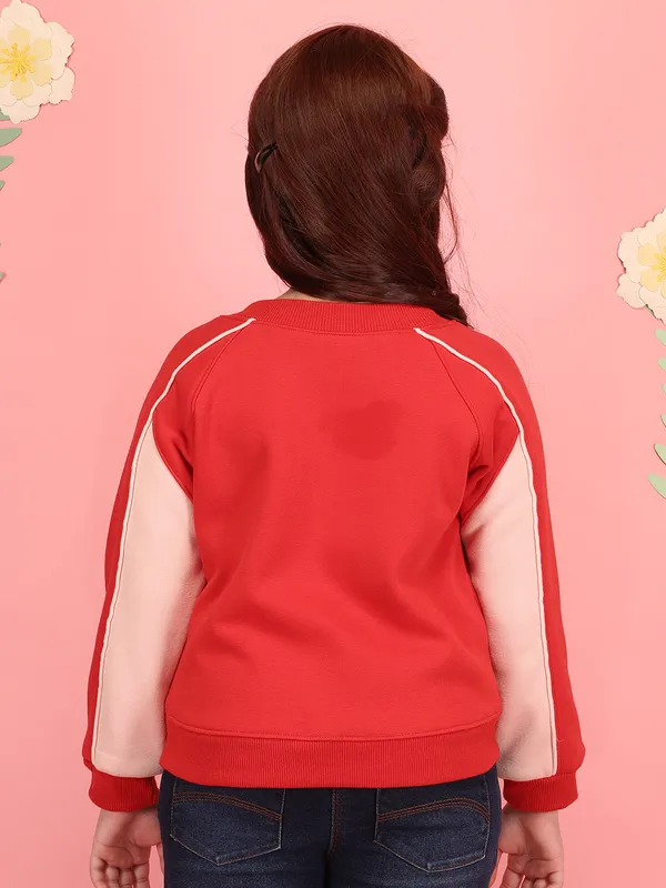 Cutecumber_Girls'_Winter_Sweatshirt_Red_Fleece_Fabric_Round_Neck_Full_Sleeve_Pullover_Top_Glitter_Heart_Embellished_Stylish_Zip_Closure_Fancy_Casual_Outfit_for_Baby_Girls_&_Kids_Age_1-15_Yrs