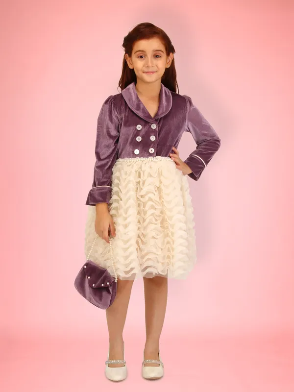Cutecumber_Purple_drop_needle_chenille_and_wavy_net_dress_with_matching_bag
