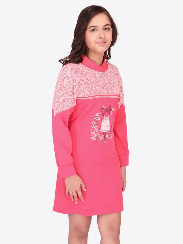 Cutecumber_Girls_Hosiery_Shift_Full_Sleeves_Winter_Coralpink_Dress