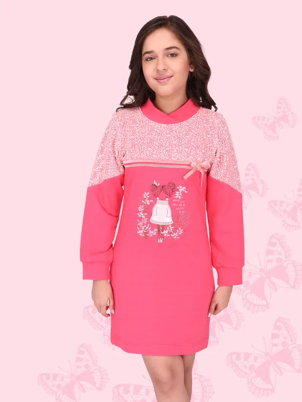 Cutecumber_Girls_Hosiery_Shift_Full_Sleeves_Winter_Coralpink_Dress