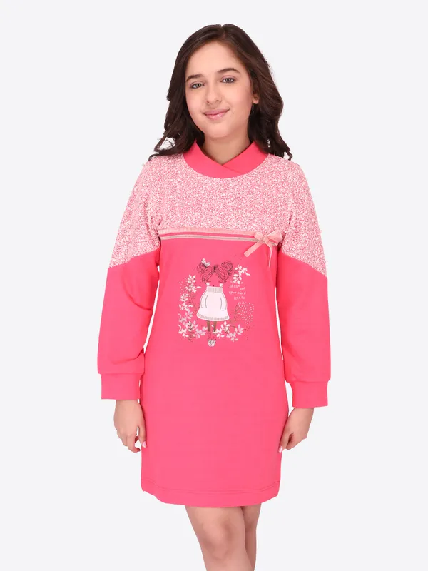 Cutecumber_Girls_Hosiery_Shift_Full_Sleeves_Winter_Coralpink_Dress