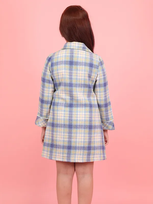 Cutecumber_Girls_Blue_&_Yellow_Check_Waffle_Fabric_Two-Piece_Dress_Set_with_Floral_Appliqu�_&_Long_Sleeve_Jacket_Knee-Length_Party_&_Winterwear_for_Baby_Girls_&_Kids_(1�15_Years)