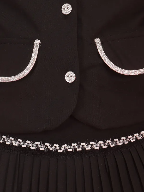 Cutecumber_Black_Winter_Western_Outfit_Clothing_Set_Black_White_Trim_Collar_Neck_Full_Sleeve_Pleated_Skirt_Suit_Neoprene_Velour_Fabric_Front_Closure_Party_Outfit_For_Baby_Girls_&_Kids_Age_1-15_Yrs