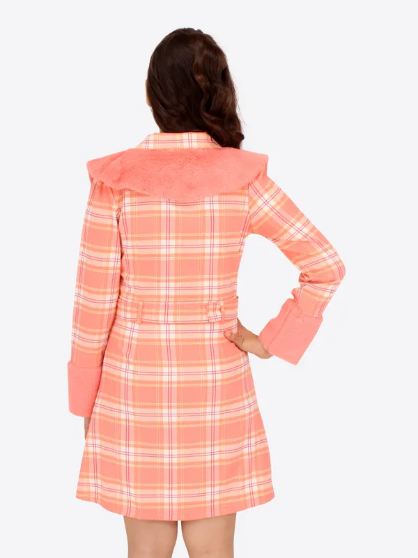 Cutecumber_Girls_Fur,Satin_&_Check_Fabric_Checkered_A-line_Shirt_Style_Full_Sleeve_Dress.CC7755D-ORANGE-44