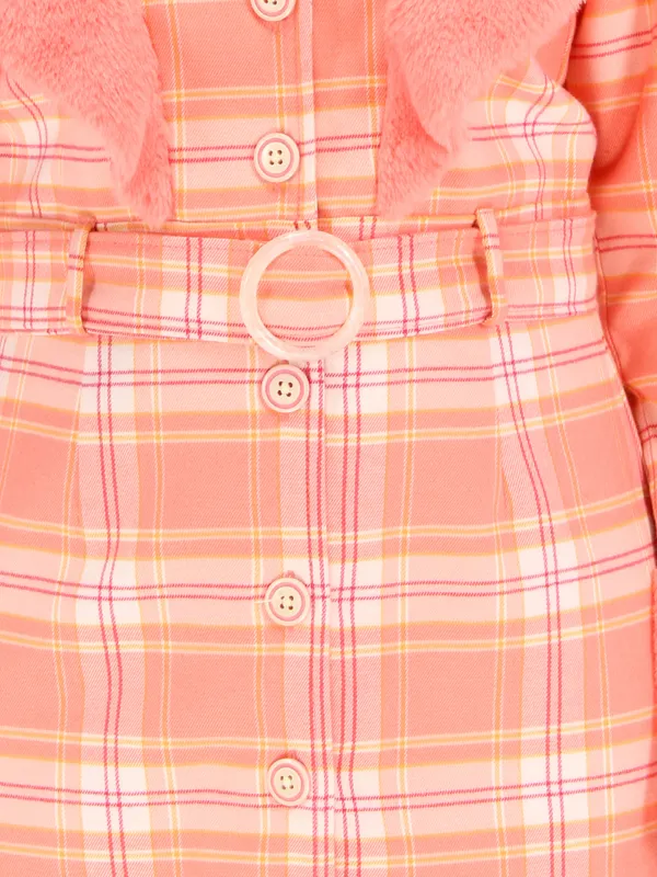 Cutecumber_Girls_Fur,Satin_&_Check_Fabric_Checkered_A-line_Shirt_Style_Full_Sleeve_Dress.CC7755D-ORANGE-44