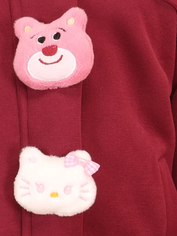 Cutecumber_Plum_Stylish_Winter_Jacket_For_Girls'_Fleece_High_Neck_Full_Sleeve_Bomber_Style_Character_Embellished_Zip_Closure_Fancy_Wear_Casual_Outfit_for_Baby_Girls_&_Kids_Age_1-15_Yrs