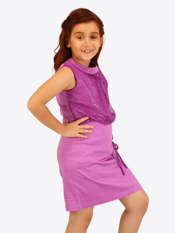 Cutecumber_Purple_shift_dress_with_blouson_style_body_in_glitter_net