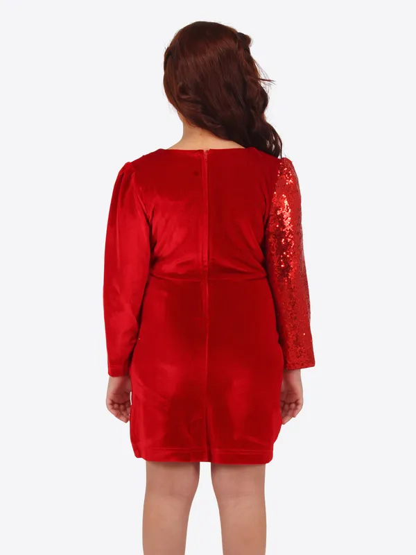 Cutecumber_Red_Asymmetric_Velvet_Dress_for_Girls_-_Sequined_Accents,_Cozy_Stretch_Fit,_and_V_Neck_Age_(1-15_Y)|_CC8669D-RED